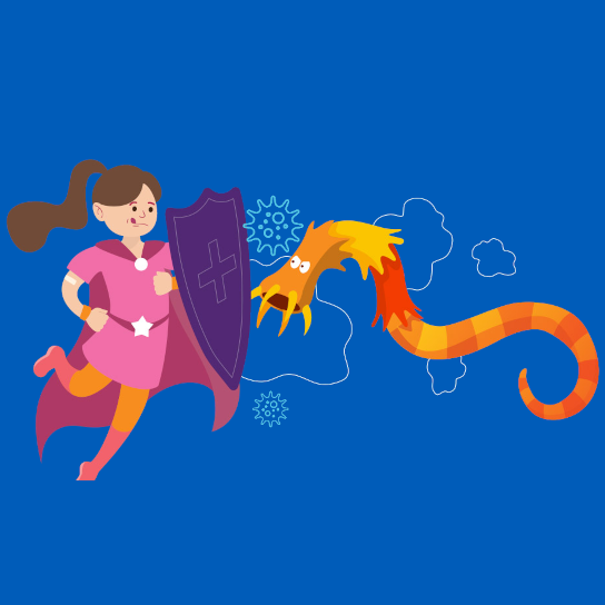 illustration of child fighting flu bug